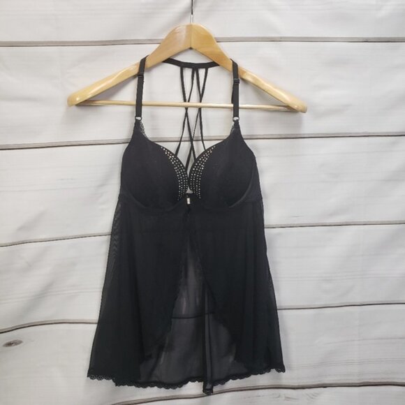 La Senza Sexy Black Lingerie Chemise Racerback Rhinestone Underwire Boudoir - Picture 10 of 10